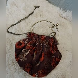 Vintage, beaded handbag, shoulder purse clutch, brass accordion handle